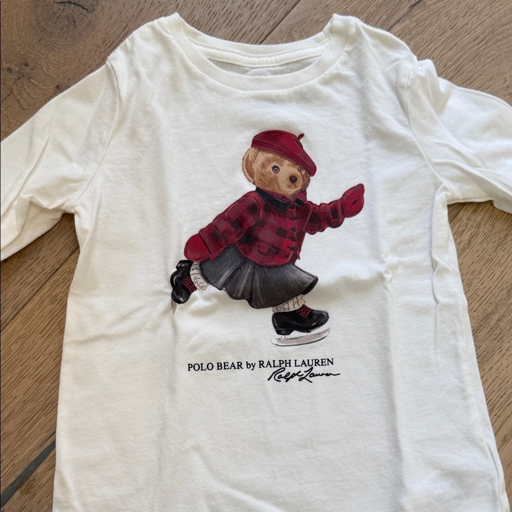 Ralph Lauren Polo Bear Ice Skating Long Sleeve Tee 3T Girls